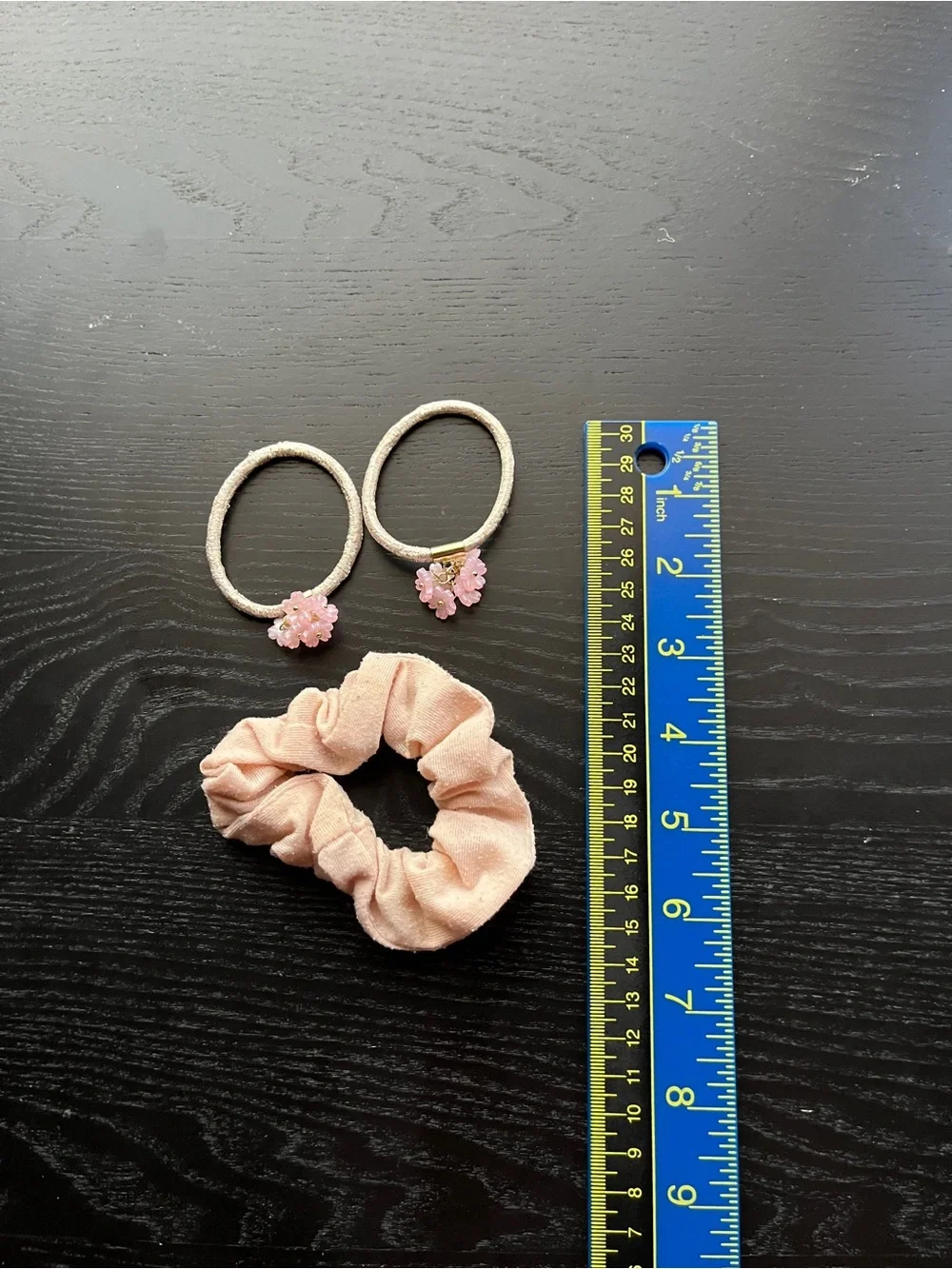 Pink Flower Elastic Hair Ties & Peach Scrunchie Set